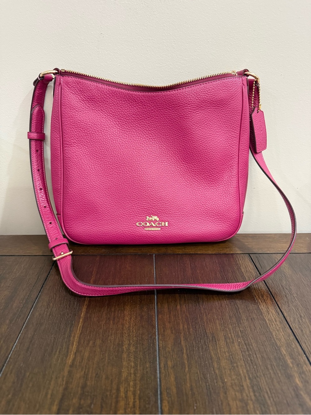 Coach Pebble Leather Crossbody Bag in Hot Pink with Gold Hardware